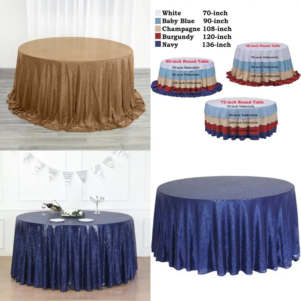 

Luxury Sequin Round Tablecloths - 132 Inch Diameter, Gold, Elegant Duchess Collection for Special Events