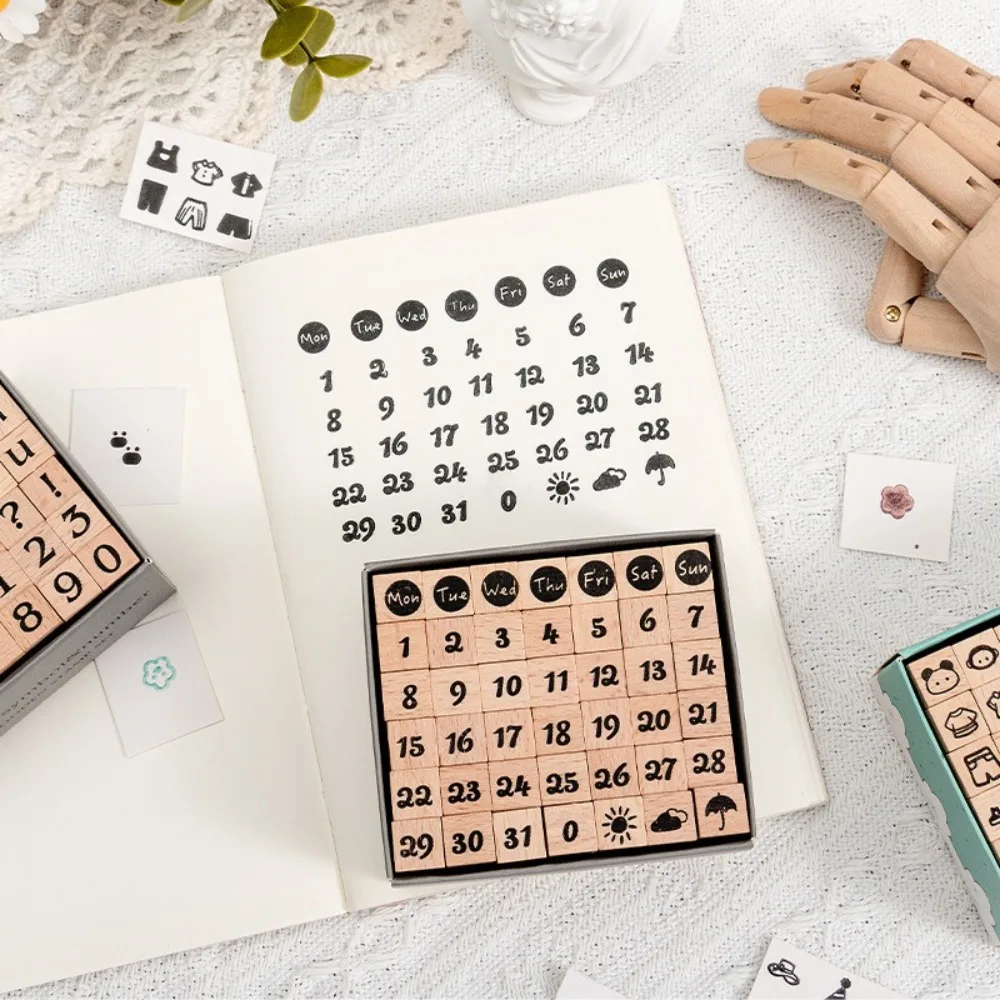 42 قطعة/المجموعة المحمولة أرقام ختم صغيرة الأختام واضح نحت متعددة الأغراض أرقام هندسية الأختام التعبيرات الخشبية الأختام