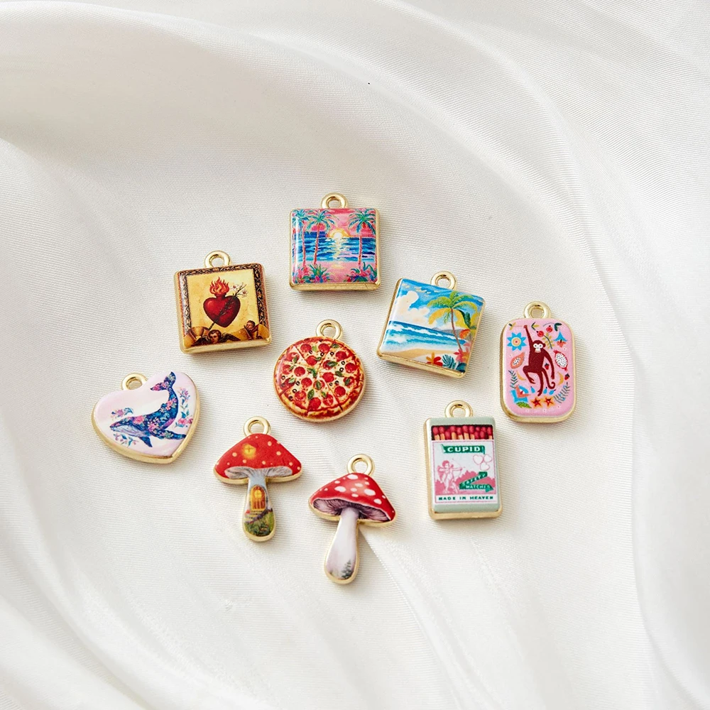 30pcs Mix Color Alloy Painted double-sided Whale Mushroom Pendant Charms For Jewelry Making DIY Necklace Bracelet Accessories