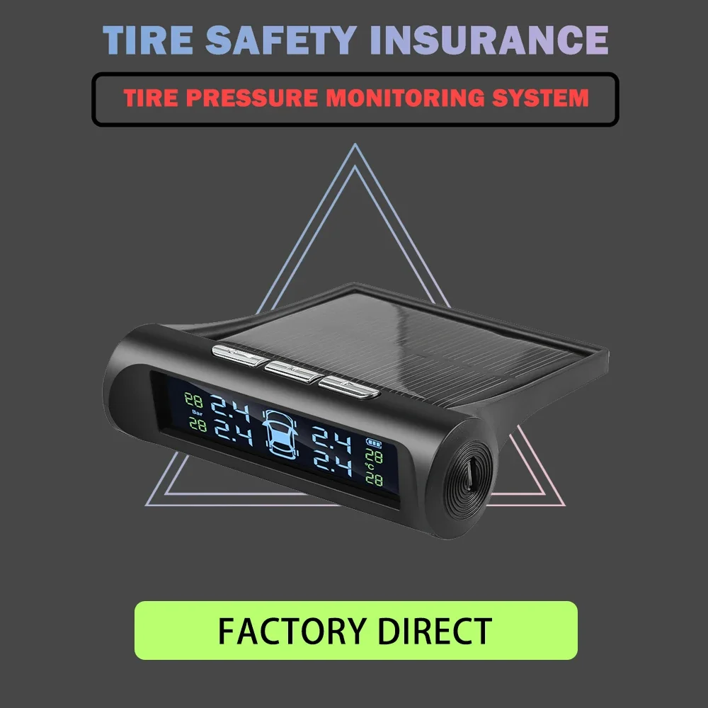 

Датчик давления в шинах TPMS, беспроводная система контроля давления и температуры в шинах с солнечной батареей, с 4 внешними колесами в режиме реального времени