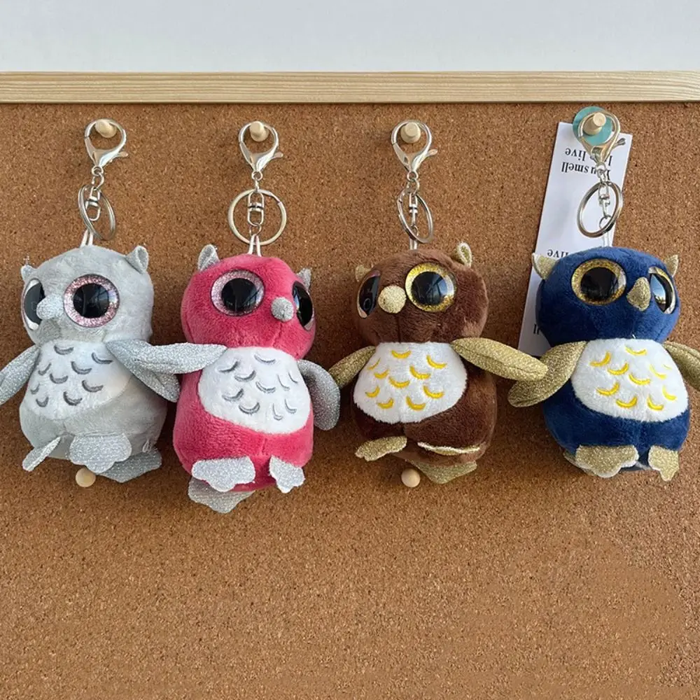 Mode peluche hibou porte-clés dessin animé grand oeil en peluche hibou porte-clés porte-clés mignon hibou pendentifs poupée sac à dos ornements