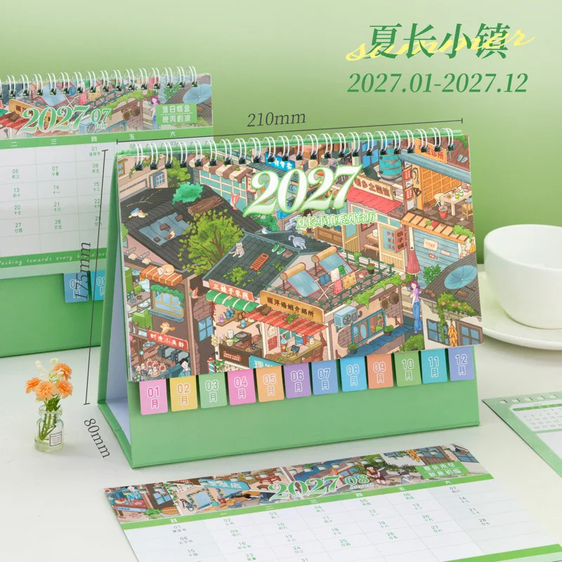 Town Four Seasons Series 2027 Large Calendar Plan Notebook Desktop Decoration Creative Coil Calendar