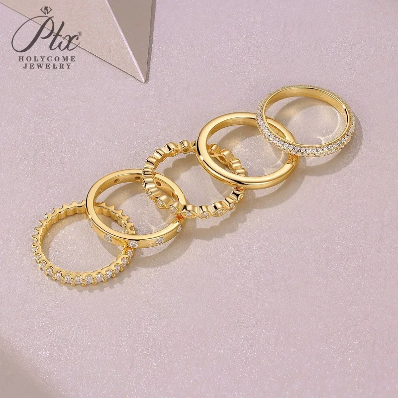 

Moissanite Ring Set D Color VVS1 S925 Sterling Silver Round Cut For Women Fine Jewelry Anniversary Wedding Band Yellow Gold