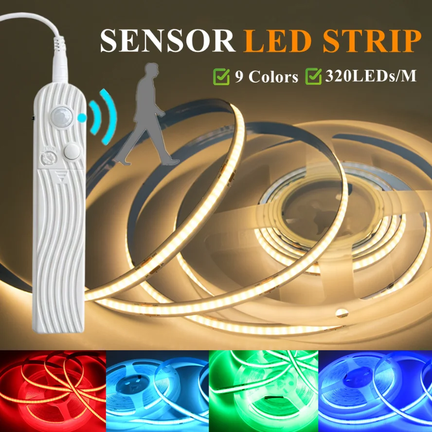 Smart Sensing Adjustable COB Light Strip Motion Sensor Led Induction Night Light for Hoom, Bedroom, Bed Lighting DIY Decoration