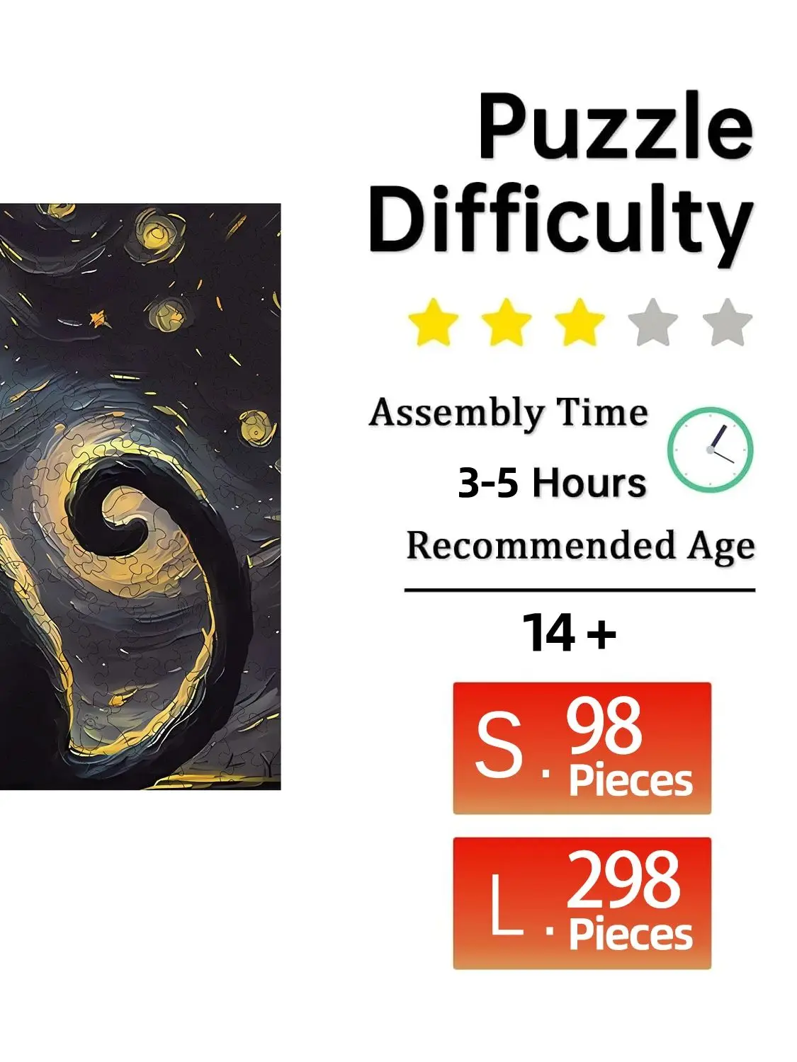 Puzzle en bois pour adultes, puzzle chat ciel étoilé, cadeaux de vacances spéciaux pour amis, famille, décoration de maison d'art moderne