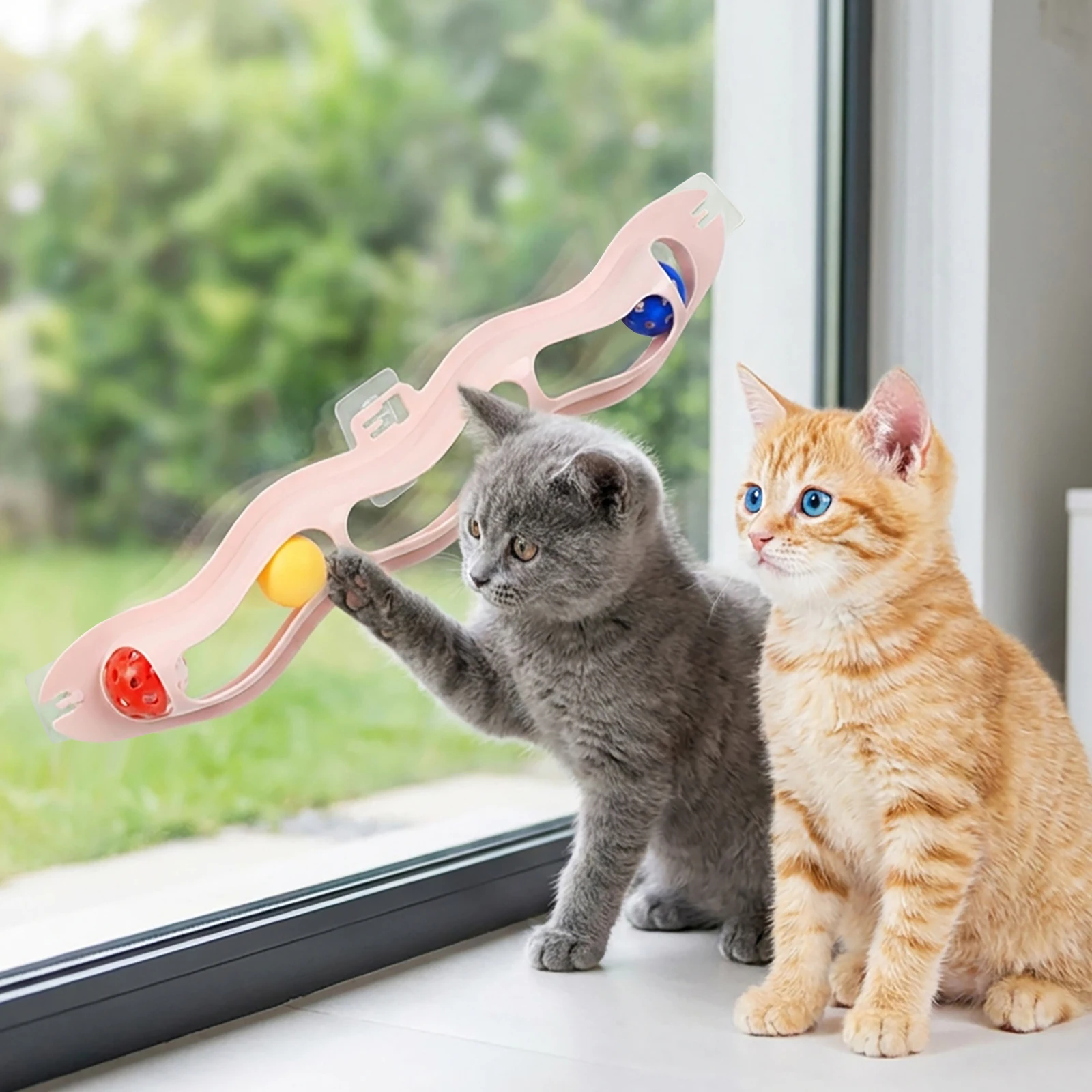 Wave Shape Cat Track Toy Suction Cup Window Wall Mount Interactive Pet Toy Indoor Kitten Exercise Supply Multi Color