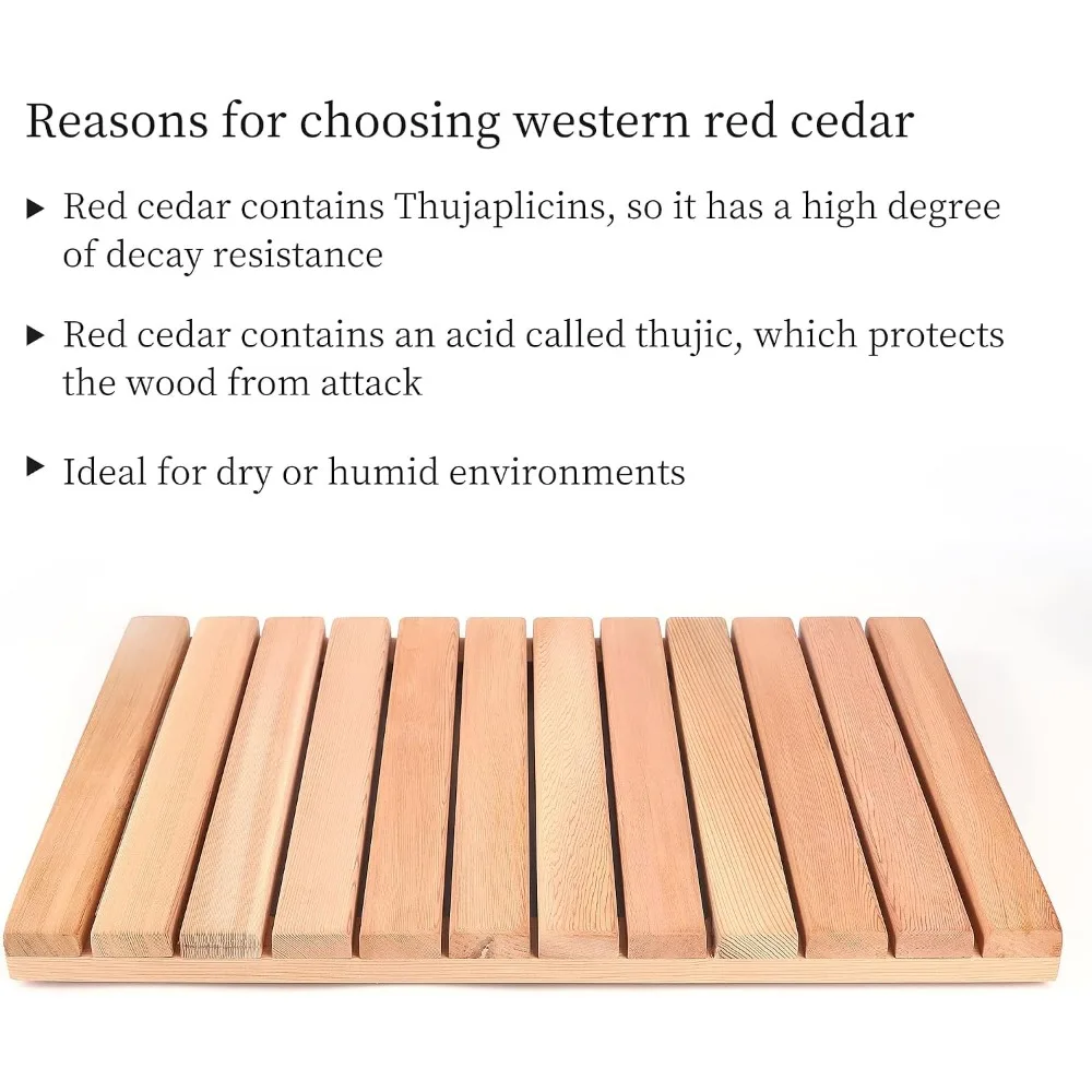 Natural Cedar Wood Shower Mat, Non-Slip Bath Mat for Indoor/Outdoor Use, 23.6x15.7 in