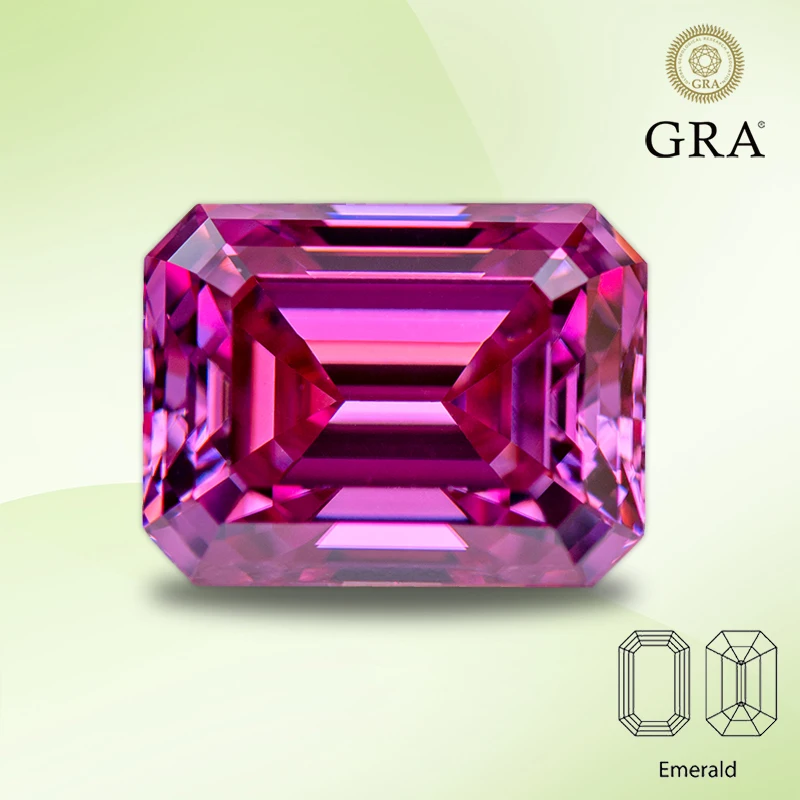 

Moissanite Diamond Pink Color Emerald Cut Lab Created Gemstone DIY Ring Necklace Earrings Main Materials with GRA Certificate