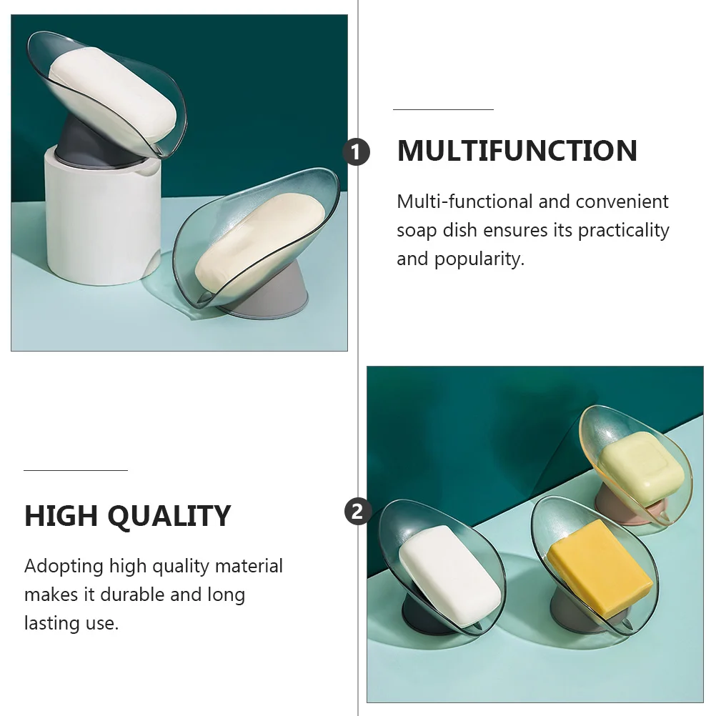 قطعتان من حاملات الصابون على شكل ورقة شجر إبداعية، طبق تصريف بلاستيكي متعدد الوظائف للسفر والاستخدام المنزلي، صندوق صابون #4