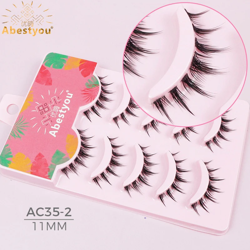 Abestyou 7–12 mm, 5 Paar, unsichtbare nackte Wimpern, transparentes Band, kurze klobige Wimpern, Wispy-Puppe, Katzenauge, Nerz, Cilios, koreanischer Stil