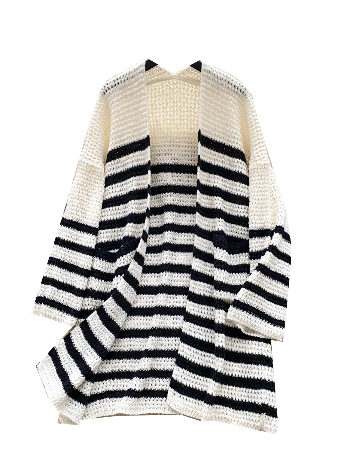 

Korean Sle Striped Knitted Open Cardigan Women's Loose Versatile Casual Design Mid-Length Outerwear Trendy Top