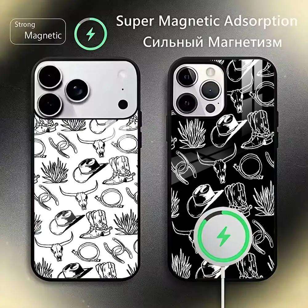 

Minimalist Western Cowboy Phone Case For iPhone17,16,15,14,13,12,11 Plus,Pro Magnetic with Magsafe Wireless Charging