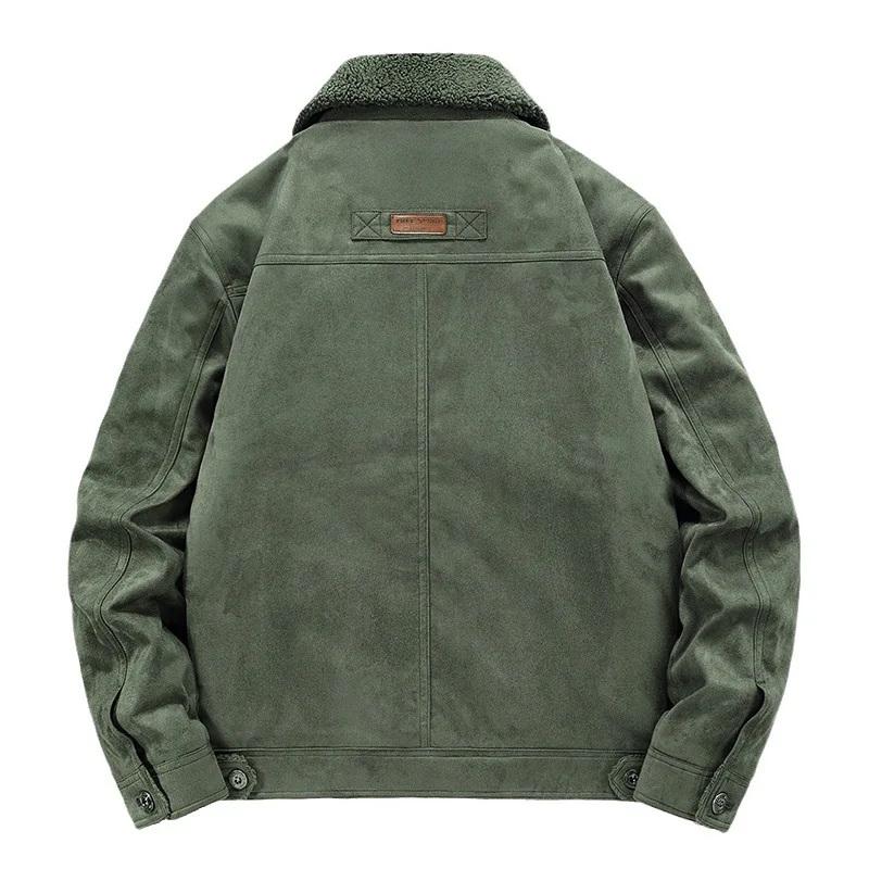 جديد أزياء الرجال الجلد المدبوغ سترات البضائع غير رسمية الذكور الشتاء الصوف الدافئة سترات أسفل جودة رجل متعدد جيب الأدوات معاطف 5X