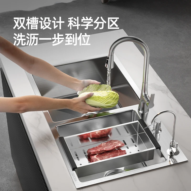 

304 stainless steel sink kitchen large size double sink sink household hand thickened under the counter vegetable basin
