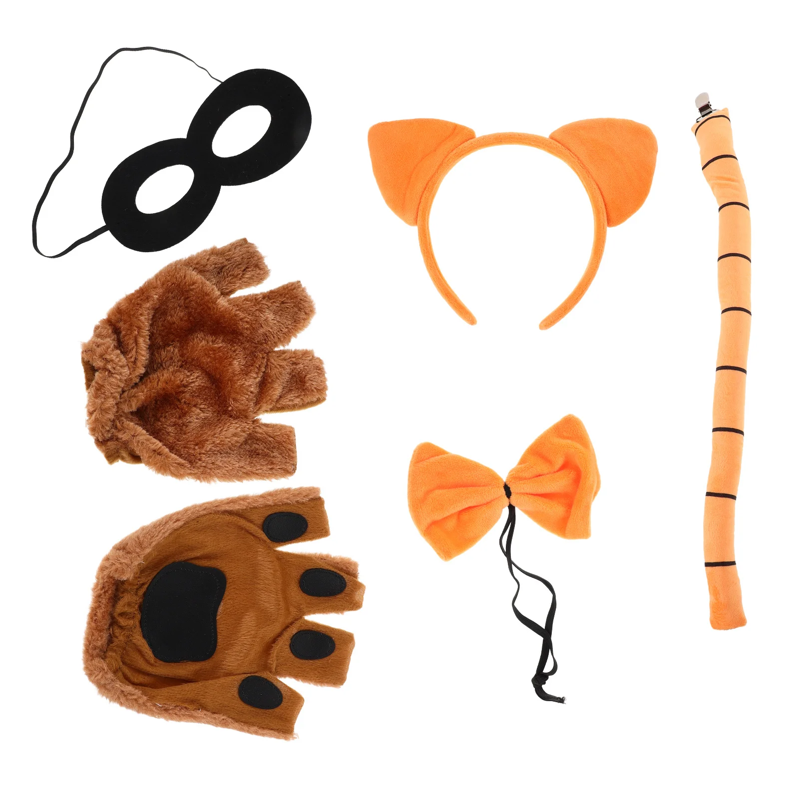 Crianças laranja gato traje conjunto orelhas bandana cauda luvas gravata borboleta máscara preta halloween festa de aniversário carnaval cosplay acessórios