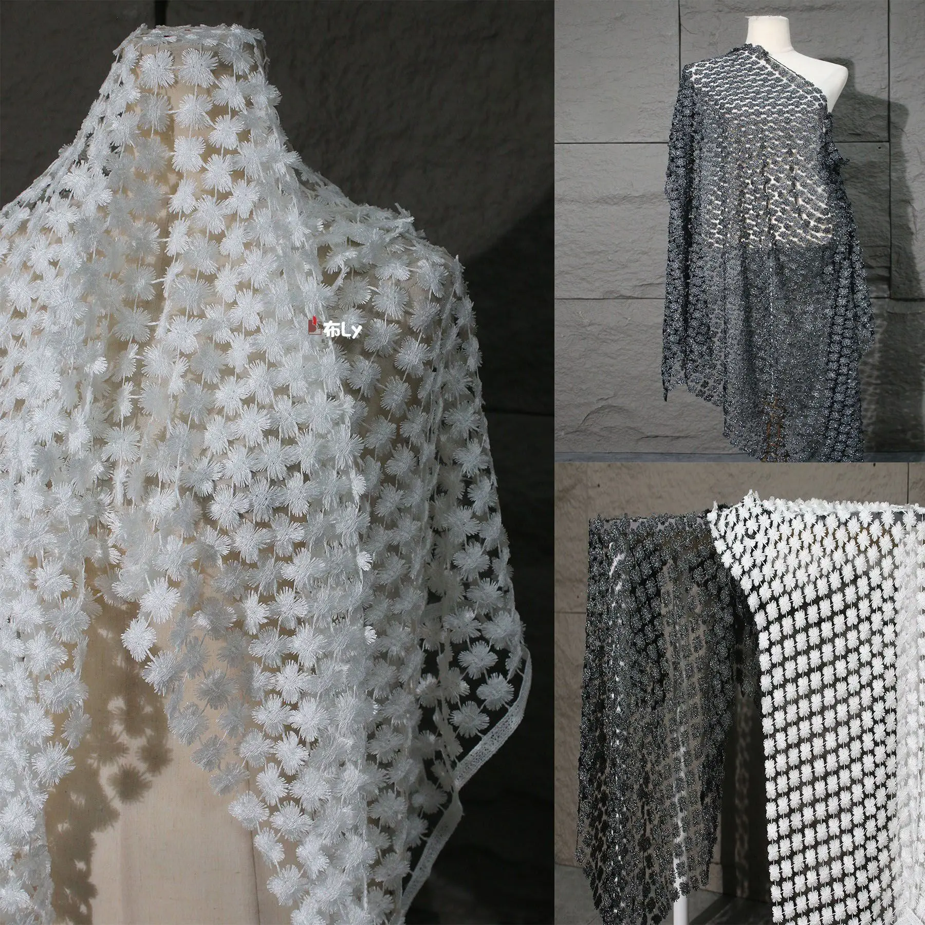 black-white-plaid-embroidery-luxury-mesh-fabric-hollow-out-sheer-designer-fabric-for-curtain-dress-background-decor