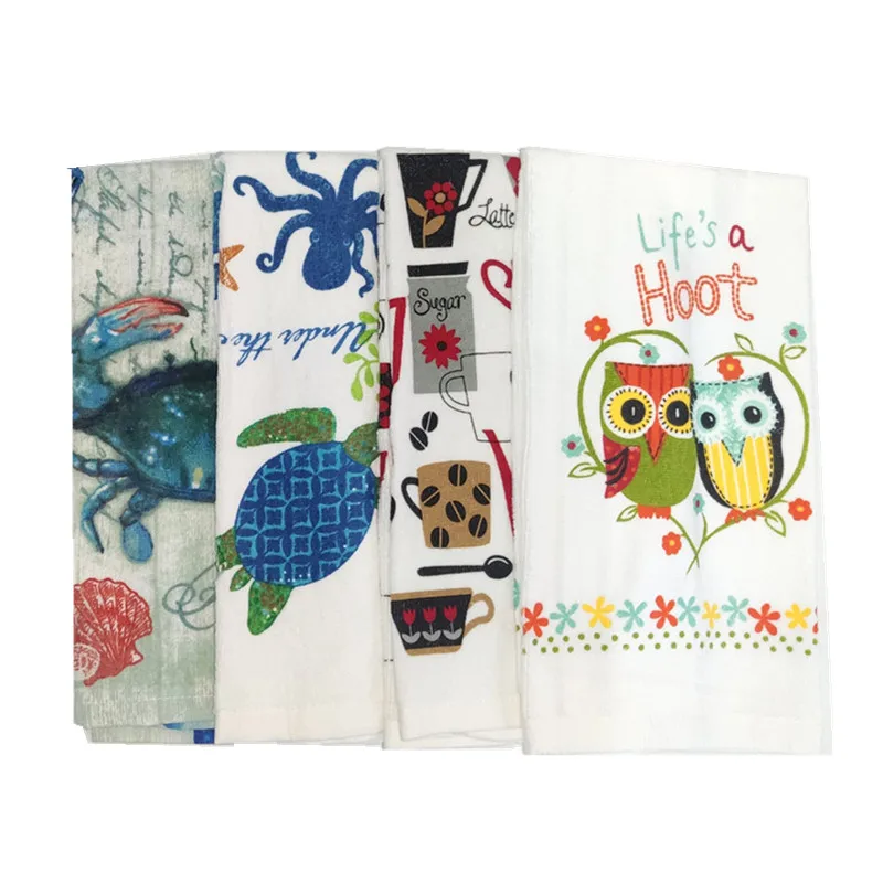 

1Pc 41x64cm Flower Fruit Printed Cotton Kitchen Tea Hand Towel Dishcloth Cleaning Tool Party Gift