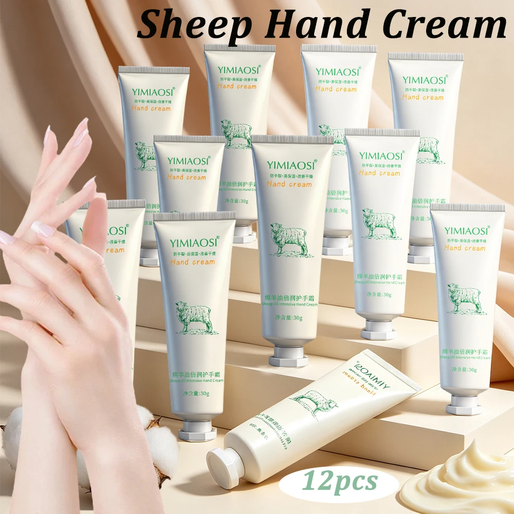 12PCS Sheep Oil Double Moisturizing Hand Cream, Deeply Hydrating and Moisturizing Hands, 24-Hour Moisturizing and Nourishing