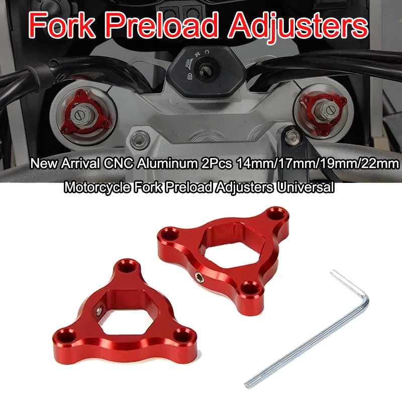 

2 шт. универсальный мотоциклетный алюминиевый передний амортизатор с ЧПУ, шестигранник, анодированная вилка, комплект регуляторов предварительной нагрузки 14/17/19/22 мм