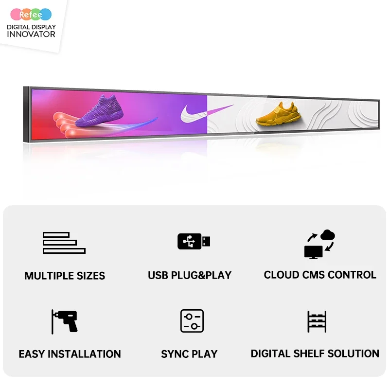 Supermarket Ultra Wide Monitor Shelf Edge Stretched Bar Lcd Screen Advertising Display