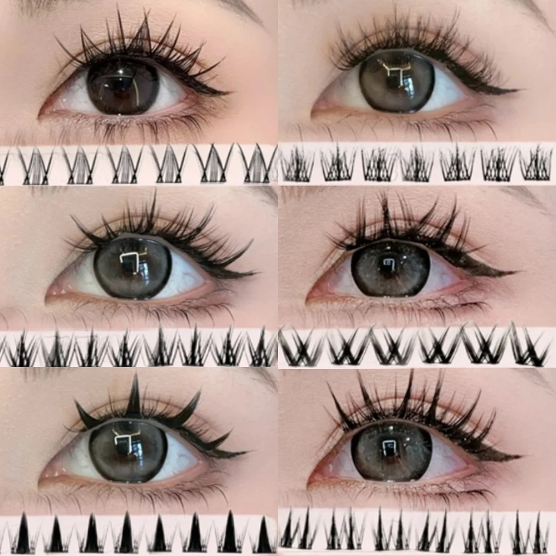 Glue-free False Eyelashes Reusable DIY Winged Thick Fluffy Individual Lash Extension Self Adhesive Clusters Lashes Korean Makeup