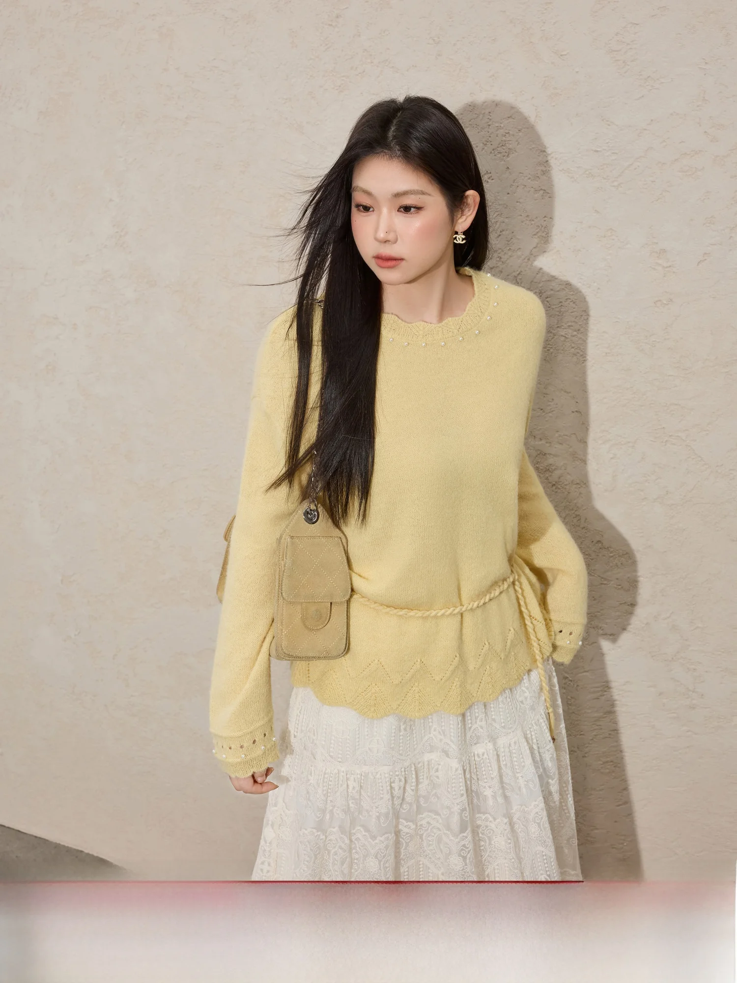 

Желтый вязаный свитер-базовый слой женский свободного кроя с вырезами, больших размеров, весенний, новый, милый, с поясом