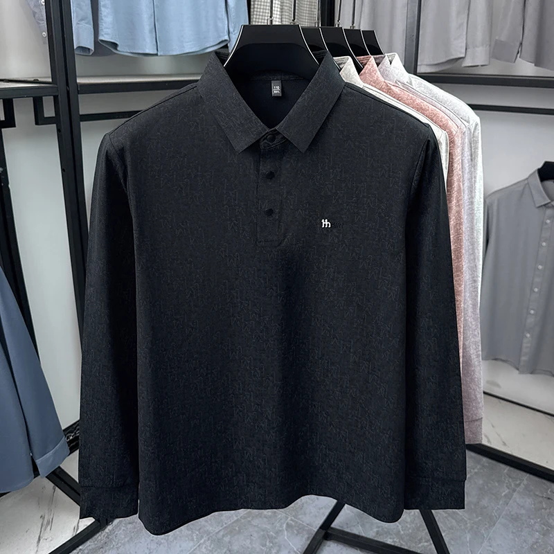 Frühling Herbst Herren Revers Polo-Oberteile Hochelastisches Knitterfreies Material Kleines Brustlogo-Design Slim Fit Herrenbekleidung – Detail 11