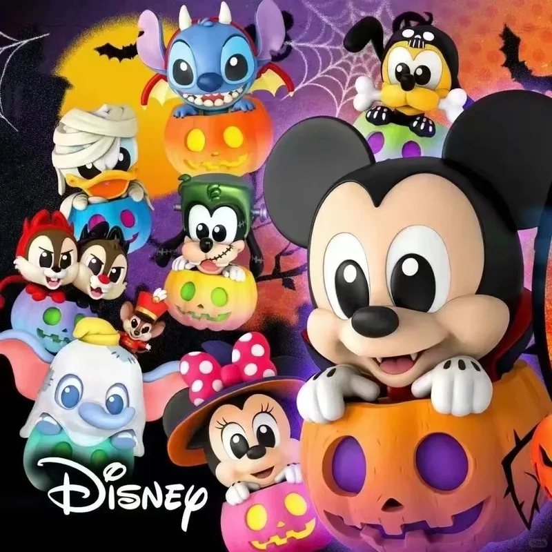 Juguetes calientes Disney Mickey Mouse Friends calabaza serie caja ciega Kawaii dibujos animados Stitch caja misteriosa regalos de Halloween para niños