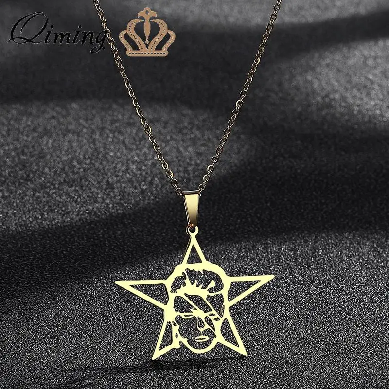 QIMING-collar con colgante de acero inoxidable para hombre y mujer, collar con símbolo de signo de David Robert, logotipo famoso de polvo estrellado en Ziggy, Jones