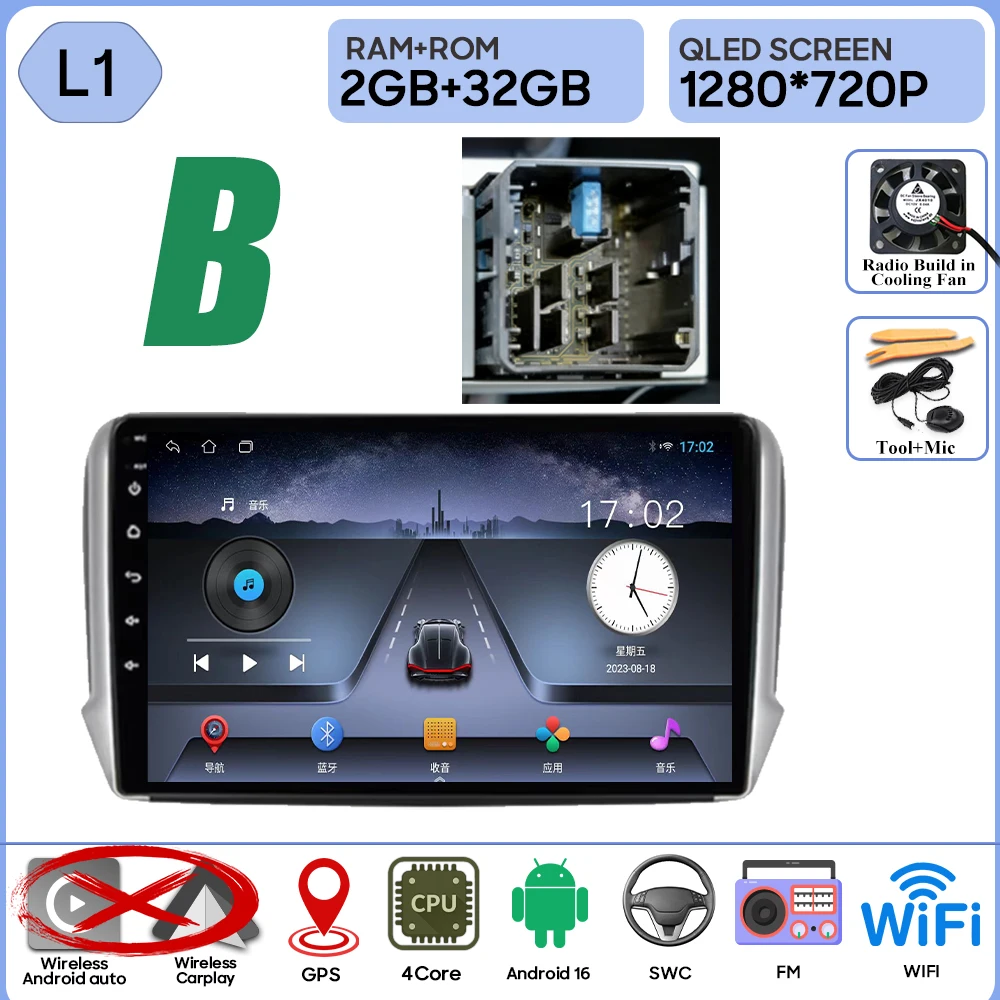 Android 16 GPS Navigatie Voor Peugeot 2008 208 Serie 2012 - 2018 Carplay Autoradio Multimedia Speler Stereo Video BT 2 k Scherm