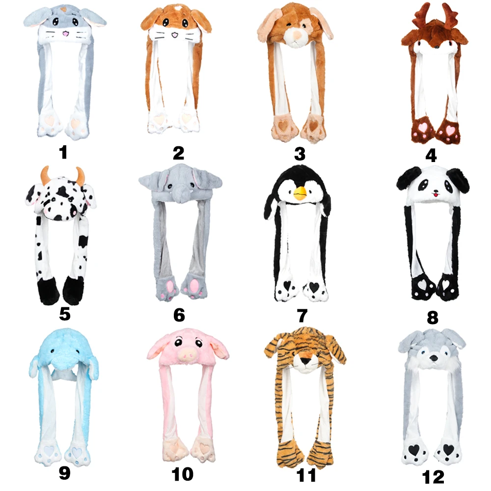 Cappello invernale morbido e caldo con orecchie di animali, coniglio, pizzico, airbag, divertente berretto in peluche