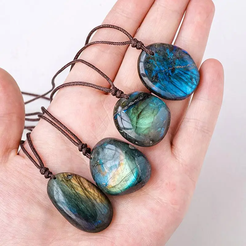 

Natural Labradorite Pendant Necklaces Men Women Energy Quartzs Necklaces Stones Ornament Moonstone Necklace Home Decoration