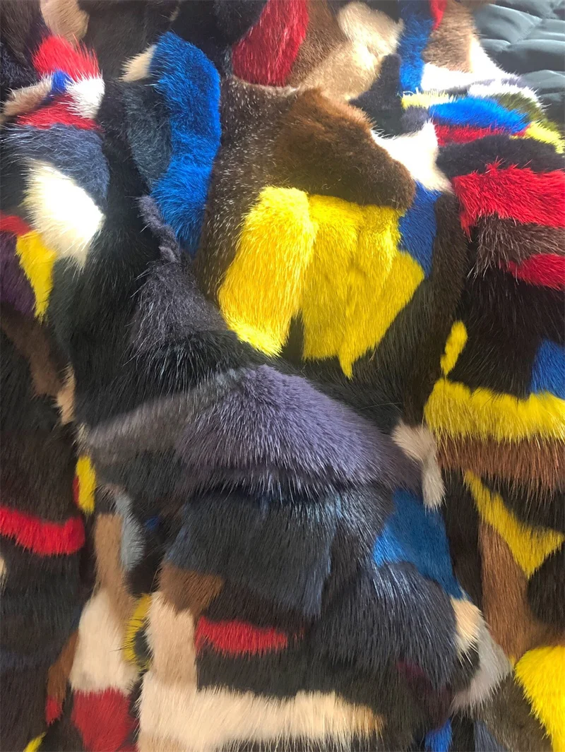 100% Genuine real natural mink fur coat hooded collar women's fashion multi-color colorful winter jacket