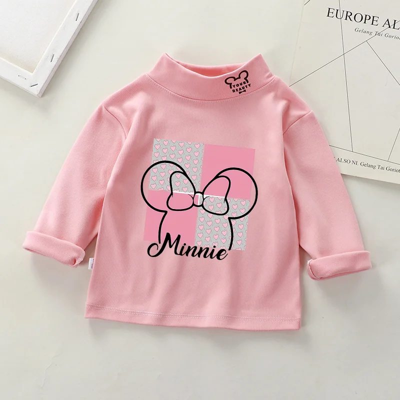 Disney Kids High Neck Underneath Mickey Mouse Long Sleeves Tops Soft and Comfortable Cute Cartoon Printing Heat Preservation Top