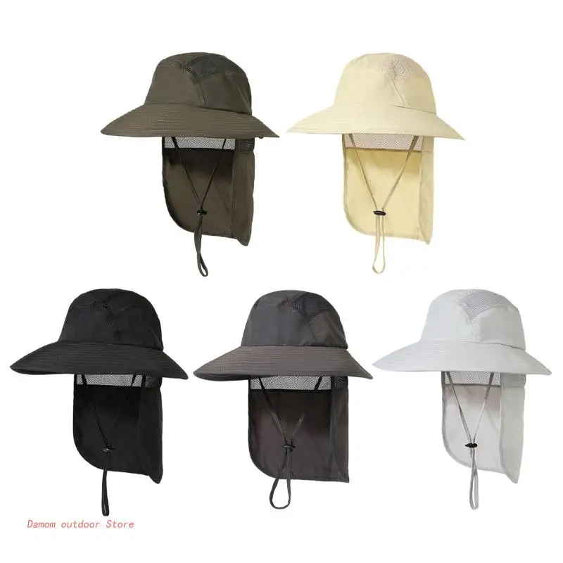 Summer Hat UV Cycling Large Brimmed Hat with Neck Flap Shawl Hat Outdoor Protect Face Mesh Breathable