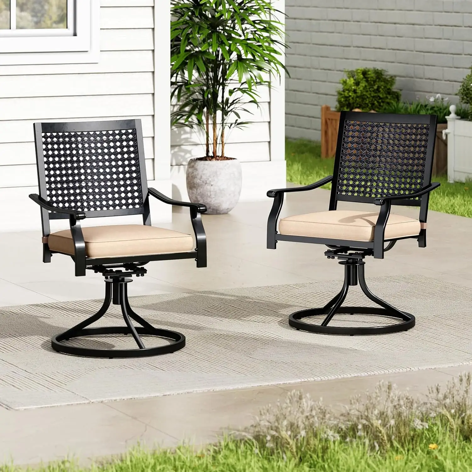 Set of 2 Swivel Patio Dining Chairs Rust Proof Metal Frame Outdoor Chairs for Deck Bistro Lawn Garden Backyard Porch