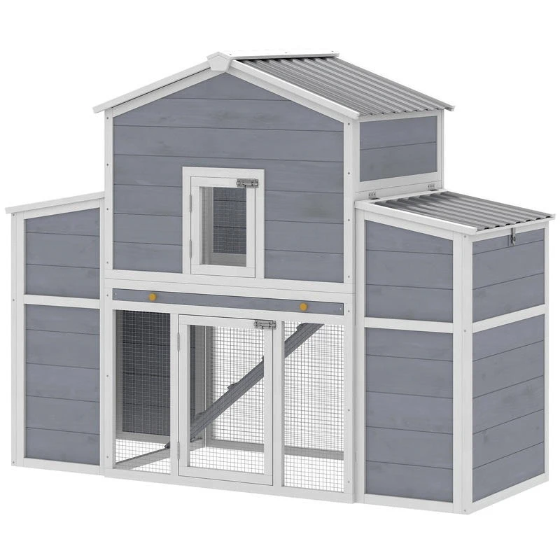 

66.5" Large Chicken Coop, Wooden Chicken House with 2 Nesting Boxes, Sliding Tray & Ramp, for Backyard Farm