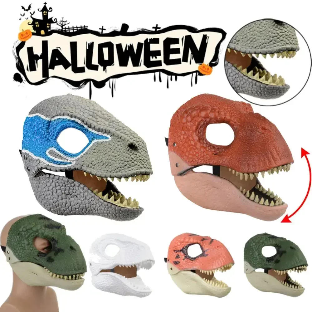 3D Dinosaur Mask Halloween Cos Dino Mask Lifelike Raptor Dino Moving Jaw Dinosaur Masks For Kid Children Toy Dinosaur Masks