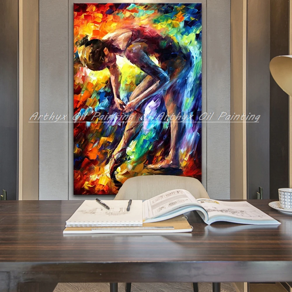 100% Handmade Palette Knife Ballet Girl Oil Painting on Canvas,Modern Wall Art Abstract Pictures for Living Room,Home Decoration