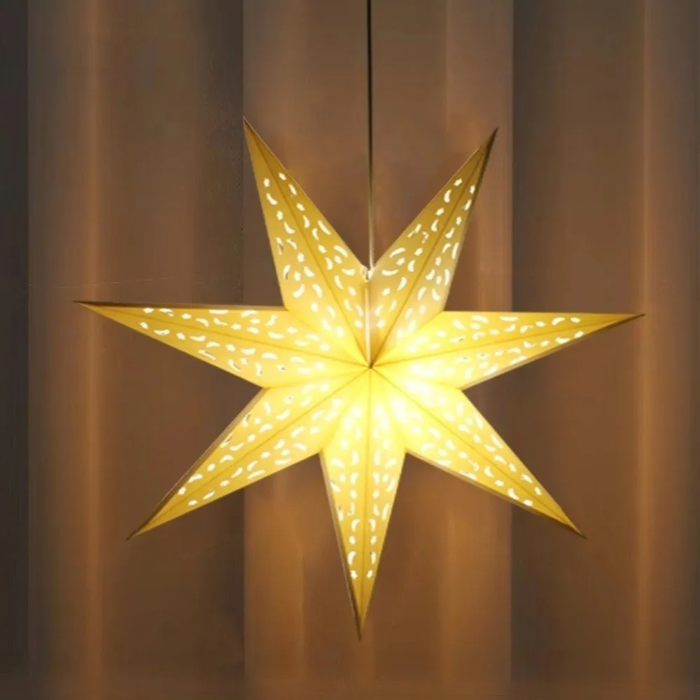 Decoración de Año Nuevo, colgantes de estrellas caladas, cubierta de luz navideña de papel Eid Mubarak, rejilla de ventana, decoraciones para el hogar