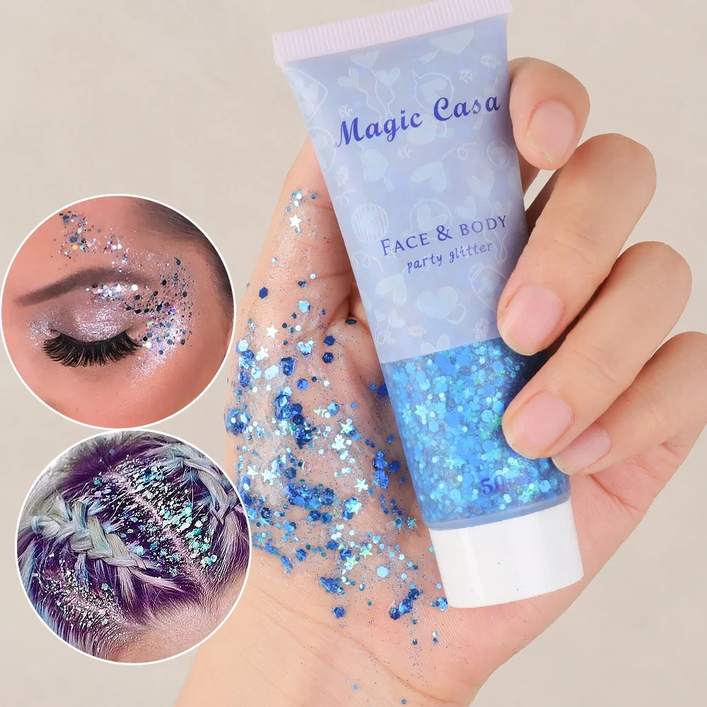 Make-Up Glitter Gel 6 Kleuren Festival Face Body Pailletten Gel Kleurrijke Crème Lip Eye Fee Poeder Oogverblindende Polariserende Podiummake-Up