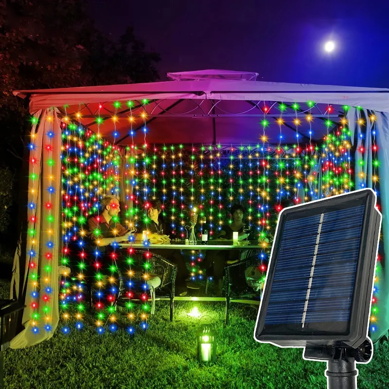 Solar Curtain Light LED Outdoor Garland String Lights Christmas Tree Decorations Ornaments New Year 2025 Halloween Lights