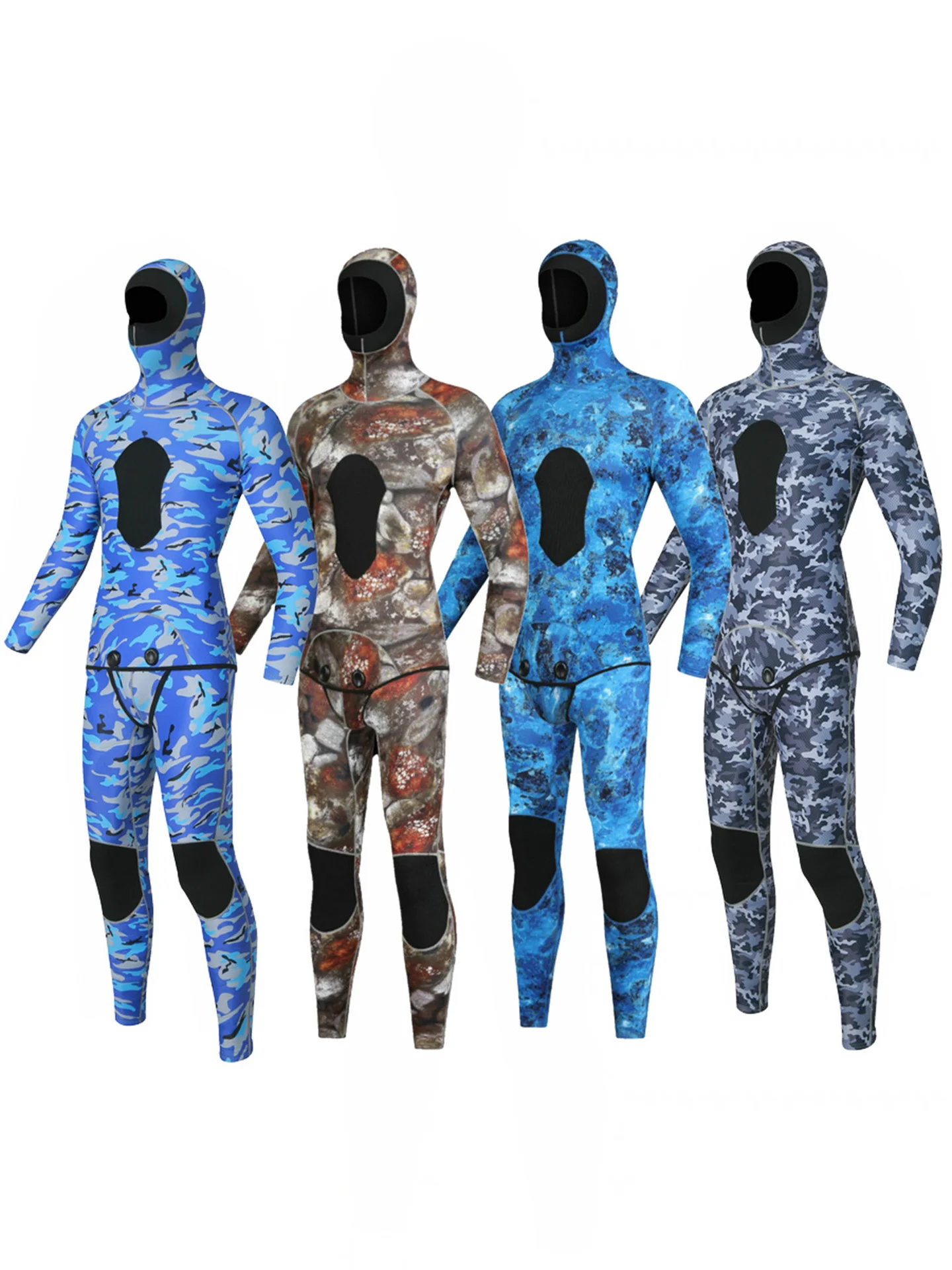 3mm Neoprene Camouflage Wetsuit Scuba Spearfishing Men Hooded Diving Suit 2 Pieces Set Winter Deepwater Thermal Swimsuit