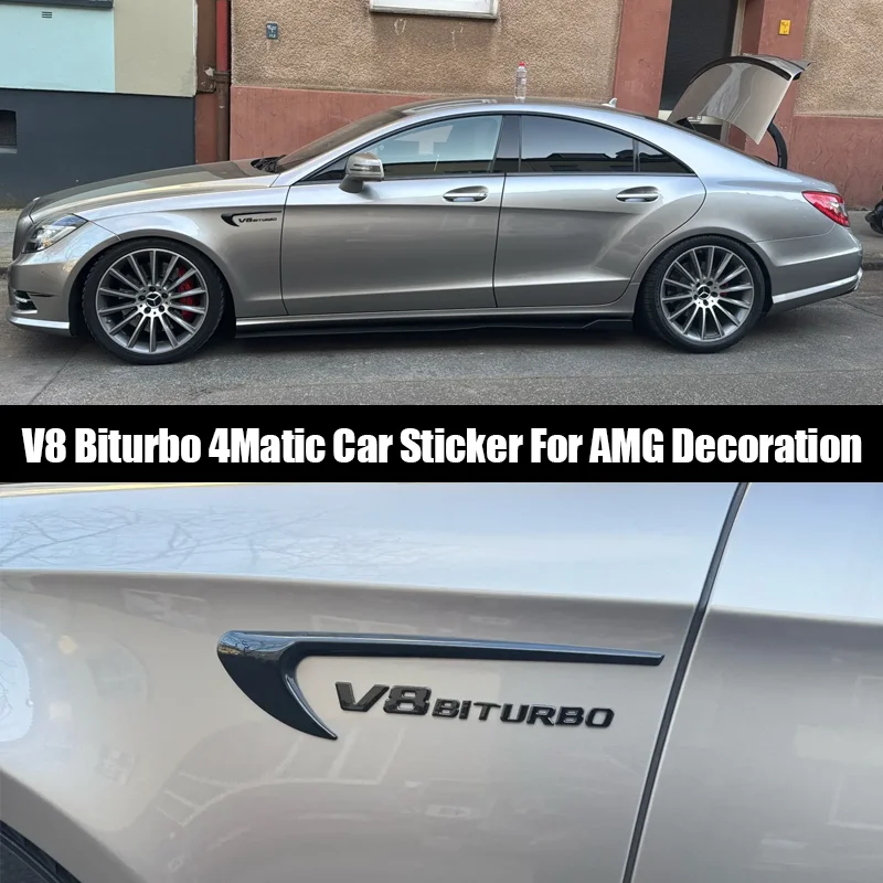 Car Fender Side V8 BITURBO 4MATIC Badge Emblem Logo Set Chrome Black For Mercedes Benz C63 E63 G63 C-Class