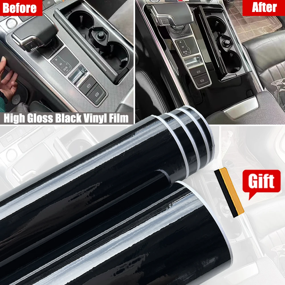 Image of 50*200cm Hochglanz Klavierlack Schwarz Auto-Karosseriefolie Vinyl-Wrap Aufkleber Selbstklebende Folie Motorräder Auto-Haut Farbwechselfolien