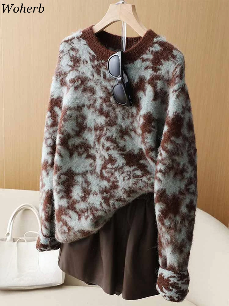 

Jacquard Pullovers for Women Vintage Fashion All Match Jumper Autumn Clothing Casual Loose Knitted Sweater Tops Sueter Mujer