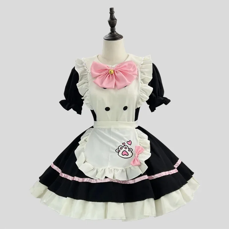 

Y2K Bow Dresses Cat Ear Necklace Set Servant Cosplay Lolita Girl Cute Halloween Women Clothing A-line Performance Outfit Dresses
