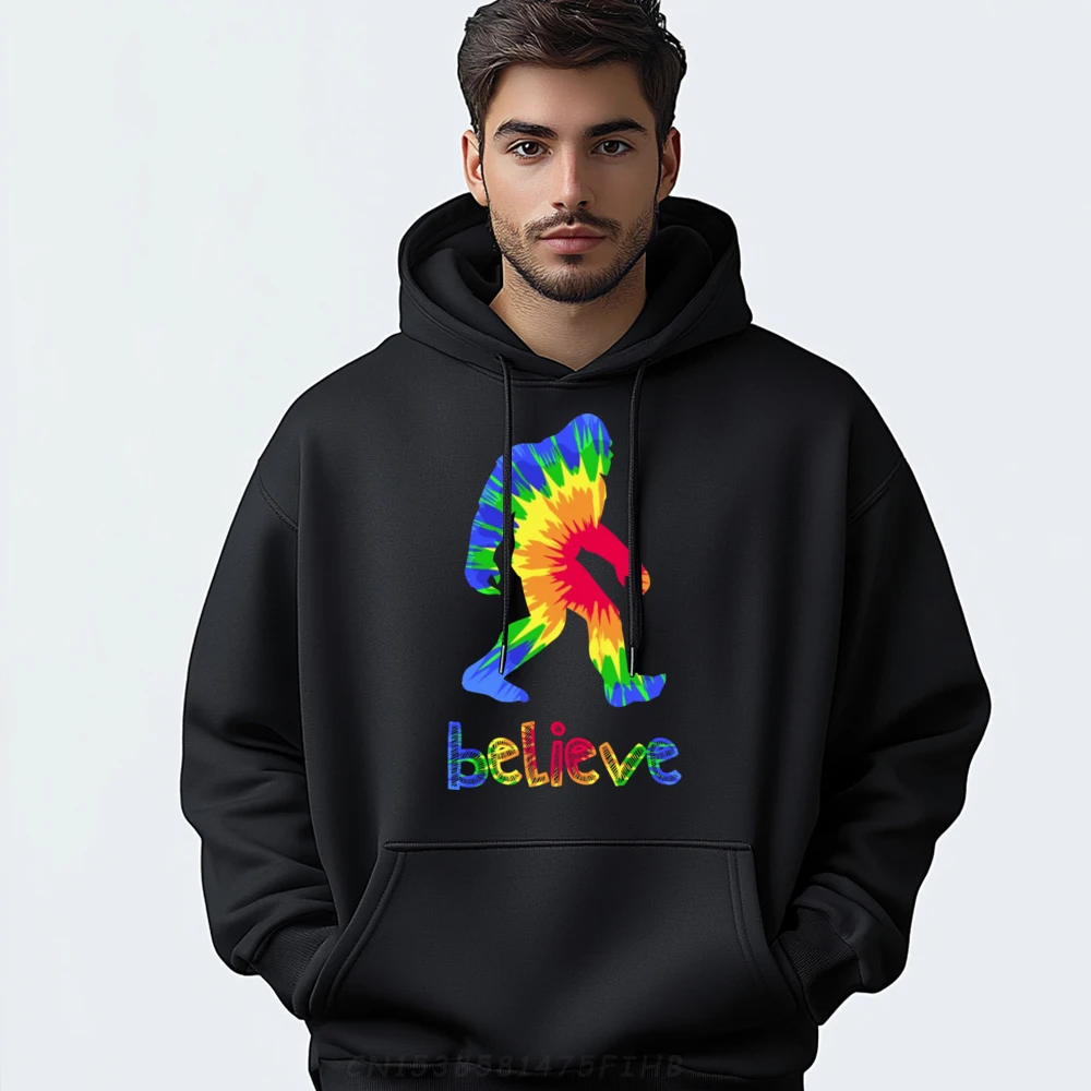 

Group Hoodies Hip Hop Long Sleeve Mens Hoodies Bigfoot Believe Tie Dye Sasquatch Casual Coat O-Neck Printed Sweatshirt