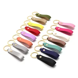 Leather car keychain macaron keyring personalized pendant small and fresh multi-color creative PU business keyrope