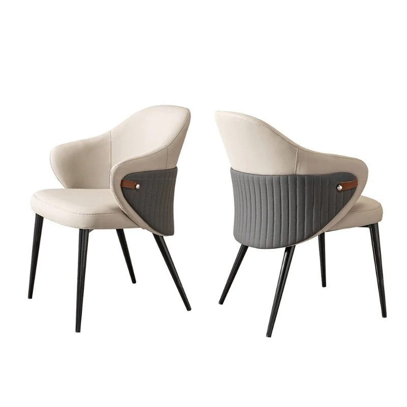 

Italian minimalist dining chair, premium leather with armrests, light luxury designer back chair